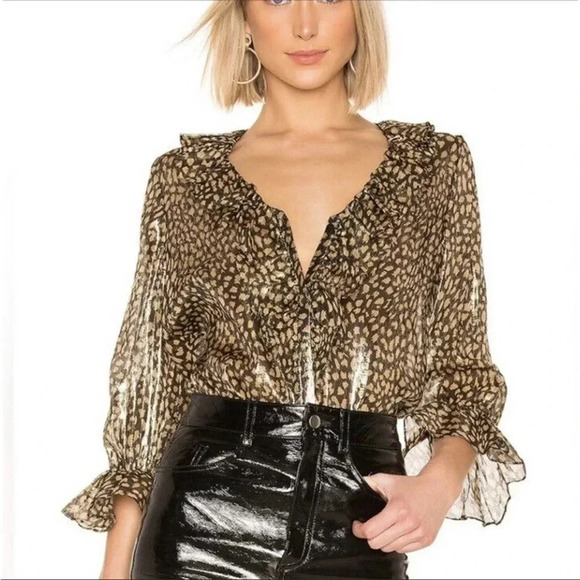 Alice + Olivia Elliott metallic leopard silk blouse